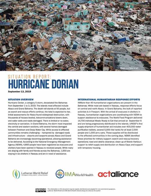 Hurricane Dorian Emergency Situation Report, No. 1