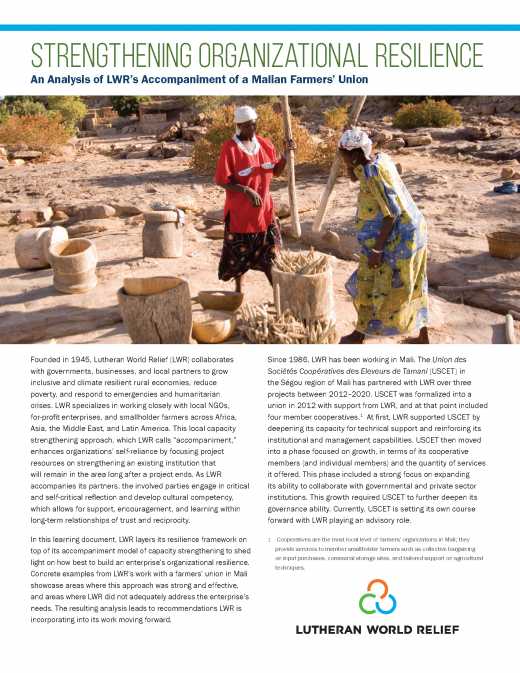 Strengthening Organizational Resilience: An Analysis of LWR’s Accompaniment of a Malian Farmers’ Union