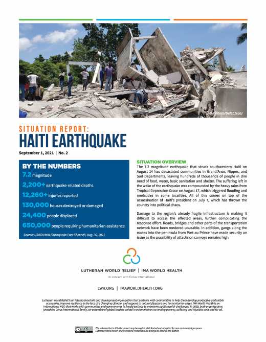 Situation Report: 2021 Haiti Earthquake No.2