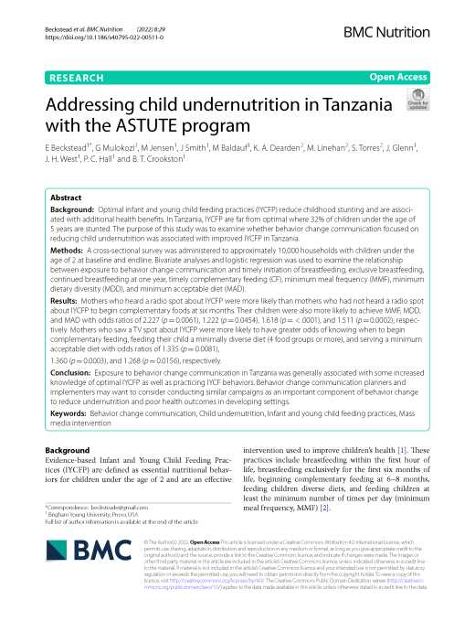 Addressing child undernutrition in Tanzania with the ASTUTE program