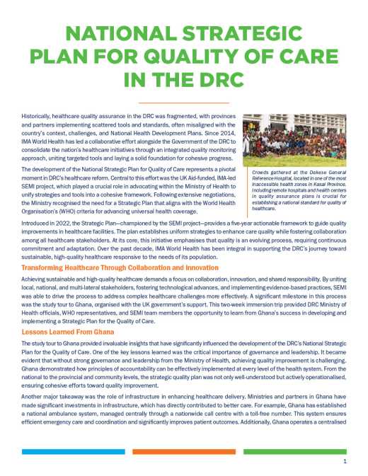 National Strategic Plan for Quality of Care in the DRC