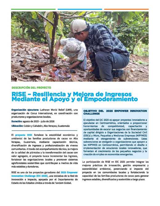 RISE – Resiliencia y Mejora de Ingresos Mediante el Apoyo y el Empoderamiento 